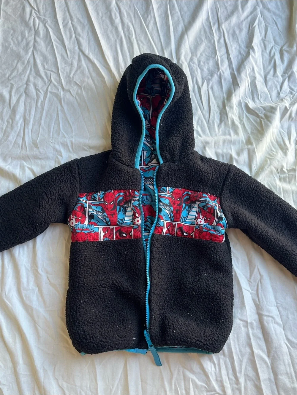 Spiderman Kids' Reversible Hooded Puffer Jacket - Red & Blue